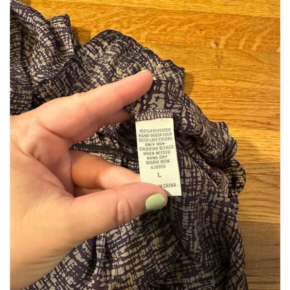 Cecico Womens Large Purple Beige Printed Silky Spaghetti Strap Button Mini Dress - Picture 9 of 9